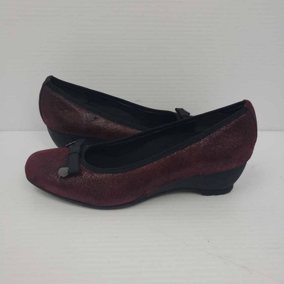 Munro American Womens Randa Heels Deep Wine Leather Textured Slip On Low 6 M New - Picture 8 of 16